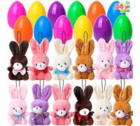 JOYIN Lot de 24 œufs de Pâques remplis avec Lapin en Peluche, œufs de Pâques préremplis avec Lapins en Peluche pour la Chasse aux œufs de Pâques pour Enfants, paniers de Pâques et Cadeaux de fête