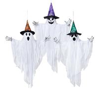 JOYIN Lot de 3 décorations fantômes à Suspendre de 62,8 cm, fantôme Blanc d'halloween avec Chapeaux pour scène de cimetière de Maison hantée, décoration intérieure et extérieure effrayante