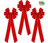 JOYIN Lot de 3 Grands nœuds de Noël en Velours Rouge, 77,7 cm de Long et 26,7 cm de Large, nœuds géants en Velours pour Sapin de Noël, décorations de Noël intérieures et extérieures
