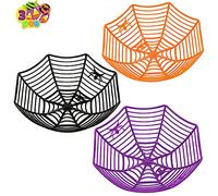 JOYIN Lot de 3 grands paniers en plastique avec toile d'araignée d'Halloween, Trick or Treat, porte-bonbons à saisir à la main