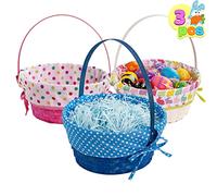 JOYIN Lot de 3 paniers de Pâques en bambou avec doublure à pois, œufs de Pâques tissés naturels et panier en osier pour pique-nique, emballage cadeau, décoration