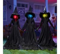 JOYIN Lot de 3 piquets de sorcière Lumineux d'halloween de 121,9 cm avec Son Effrayant (Activation sonore) pour Halloween en Plein air, pelouse, Cour, terrasse