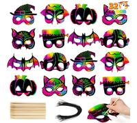 JOYIN Lot de 32 masques à gratter d'Halloween avec 8 motifs pour les arts et l'artisanat, livre d'activités, Trick-or-Treat, cadeaux de fête d'Halloween, fournitures de fête d'événement d'Halloween