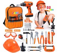 JOYIN - Lot de 32 outils de construction pour enfants, sac à dos avec perceuse électrique, casque, accessoires pour jouer à faire de la construction