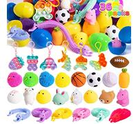 JOYIN Lot de 36 œufs de Pâques pré-remplis avec jouets anti-stress, œufs de Pâques en plastique coloré de 6,3 cm pour la chasse aux œufs de Pâques, les favoris des fêtes de Pâques, panier de Pâques