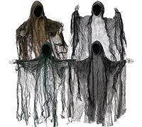 JOYIN Lot de 4 décorations fantômes à Suspendre pour Halloween, Faucheuse sans Visage avec Bras Mobiles dans Une Robe d'horreur Sombre pour décorations de fêtes d'halloween, présentoirs