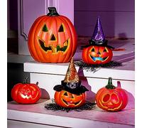 JOYIN Lot de 5 citrouilles lumineuses en plastique pour décoration d'Halloween ou d'extérieur - Grande lanterne - Fournitures de fête