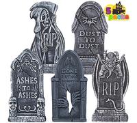 JOYIN Lot de 5 tombes de décoration en Mousse pour Halloween, décorations en Forme de Pierre tombale et 12 piquets en métal pour Jardin