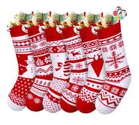 JOYIN Lot de 6 chaussettes de Noël en tricot de 45,7 cm, grandes chaussettes de Noël rustiques pour décorations de vacances en famille