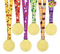 JOYIN Lot de 6 médailles d'Halloween pour enfants - Fournitures de fête d'Halloween - Trophées de concours de costume - Trophées de tours ou friandises - Rubans squelette citrouille - Récompenses pour