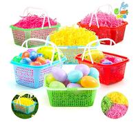 JOYIN Lot de 6 paniers de Pâques en plastique avec poignées tricolores pour la chasse aux œufs de Pâques, les fêtes, les décorations de papier cadeau