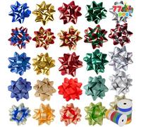 JOYIN Lot de 75 nœuds Cadeaux pour Emballage de Cadeaux et 10 Rouleaux de Rubans à friser pour Emballage Cadeau, 5 Couleurs de nœuds de Noël Autocollants en Vrac, décoration de Cadeaux
