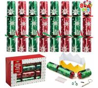JOYIN Lot de 8 cadeaux de table de Noël No Snap No Popping avec chapeau de fête, blague et petit à l'intérieur, pour Noël (flocon de neige rouge/vert)