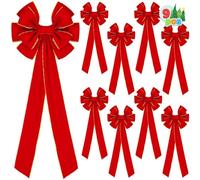 JOYIN Lot de 9 Grands nœuds de Noël en Velours Rouge de 78 x 27 cm pour couronnes d'extérieur, nœuds géants en Velours pour décoration de Sapin de Noël, décorations de Noël d'intérieur et d'extérieur