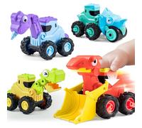 JOYIN Pack de 4 Jouets de Véhicules de Construction, Jouets de Sable, Excavatrices, Jouets de Dinosaures, Voitures avec Fonction de Retrait, Voitures Jouets pour Enfants de 1, 2, 3 Ans
