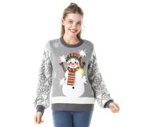 JOYIN Pull de Noël lumineux à LED pour femme avec motif renne avec ampoules, Gris et blanc., Taille XL
