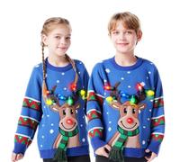 JOYIN Pull de Noël Moche pour Enfant avec lumière LED en Forme de Renne, Ampoules intégrées pour garçons et Filles (Bleu)
