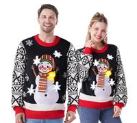 JOYIN Pull de Noël noir moche bonhomme de neige pour femme avec ampoule LED - Vêtements de Noël moches et pull en tricot pour femme