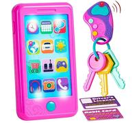 JOYIN Rose Ensemble de Téléphone Portable, Trousseau de Clé et Carte de Crédit Jouet pour Enfants, Jouets pour téléphones pour Enfants, Cadeaux d'anniversaire pour Tout-Petits de 1 2 3 4 5 Ans
