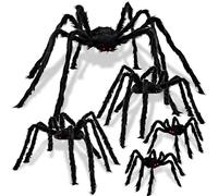JOYIN Set d'araignées poilues réalistes pour Halloween (5 packs), accessoires d'araignées effrayantes, avec différentes tailles pour les décorations d'intérieur et d'extérieur (88cm, 76cmX2, 60cm X2).
