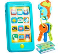 JOYIN Téléphone de Jeu Bleu pour Tout-Petits, Ensemble de téléphone Jouet d'apprentissage, Porte-clés, Jouet et Cartes de crédit, Cadeaux d'anniversaire pour Filles et garçons pour 1 2 3 Ans