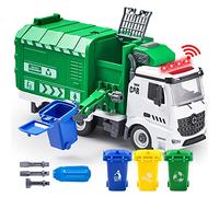 JOYIN Véhicule de ramassage des ordures en jouet Jumbo pour enfants à partir de 3, 4, 5, 6, 7 ans, camion de poubelle avec lumière et sons, 3 poubelles, jouet tournevis, pour montage DIY