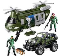 JOYIN Véhicules Militaires Hélicoptère de Transport Alimenté par Friction et Ensemble de Jouets de Camion Militaire avec Sirène Lumineuse et Sonore et Figurines de Soldat Homme de l'Armée