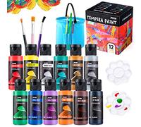 JOYIN12 peintures Tempera lavables pour enfants (56,7 g chacune), peinture liquide pour affiches avec 6 pinceaux, 2 palettes et 1 seau de nettoyage pour pinceaux, peinture non toxique pour enfants