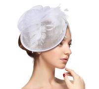 Joyincoser Bibi Mariage - Bijou de tête élégant pour Mariage, fête à thé, église - Serre-tête Femme et Fille avec Bandeau en Maille(Blanc)