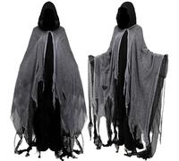Joyincoser Cape à crochet médiévale de la Renaissance gothique de magicien de la mort - Costume d'horreur effrayant fantôme pour cosplay, Halloween, carnaval, bal masqué (noir)