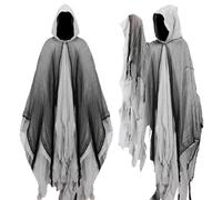 Joyincoser Cape à crochet médiévale de la Renaissance gothique de sorcier - Costume d'horreur effrayant - Fantôme effrayant - Cosplay - Cadeau d'Halloween pour carnaval, fête, bal masqué (gris)