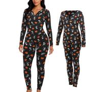 Joyincoser Combinaison grenouillère squelette citrouille à tête de mort pour adultes - Body chaud pour couples, hommes et femmes - Pyjama assorti - Halloween - Carnaval (Royaume-Uni, Alpha, L, coupe