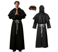 Joyincoser Costume de moine Renaissance pour homme, robe à capuche, ceinture, chaîne croisée, casquette chauve, pour Halloween, carnaval, cosplay, médiéval, taille LARP