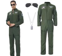 Joyincoser Costume de pilote d'aviateur pour homme - Uniforme avec lunettes de soleil - Pour cosplay, Halloween, fête, carnaval - Vêtements de carnaval - Pour adultes et hommes - Taille S
