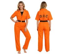 Joyincoser Costume de prisonnier orange pour homme adulte - Combinaison de prisonnier - Costume de prisonnier - Costume de détenu - Voleurs criminels - Salopette orange - Ceinture de prisonnier
