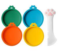 Joyinjojo Lot de 4 couvercles de nourriture pour chat avec jolie cuillère à nourriture pour chat, 85 g en silicone pour nourriture pour chat, cuillère multifonction pour aliments humides en conserve