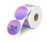 JOYIT Lot de 400 étiquettes thermiques holographiques violettes de 5,1 cm - Autocollants ronds imperméables pour imprimante thermique, pour création de logo, étiquette de nom, carte de remerciement