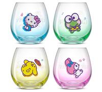 JoyJolt Hello Kitty & Friends Above the Clouds Verres boire sans pied 15 oz Ensemble de tasses en verre ombr de 4 pieds Hello Kitty Keroppi My