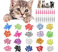 JOYJULY 100 Uds tapones para uñas de gato, tapones de gatito con garra de gato para mascotas, control de patas suaves de 5 cubiertas de uñas de colores diferentes para gatos + 5 pegamento adhesivo,S