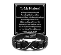 Joykee Bracelet en cuir noir avec fermoir magnétique en acier inoxydable pour homme, fils, mari, papa, cadeau d'anniversaire, de Noël, de Saint-Valentin, Adjustable, Cuir Acier inoxydable, Pas de