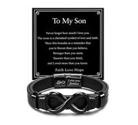 Joykee Bracelet en cuir noir avec fermoir magnétique en acier inoxydable pour homme, fils, mari, papa, cadeau d'anniversaire, de Noël, de Saint-Valentin, Adjustable, Cuir Acier inoxydable, Pas de