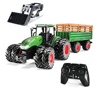 JoyKip Ensemble de Camion et remorque télécommandés Tracteur pour Enfants avec lumières et Son - Chargeur Frontal, Cabine en métal, 8 Roues RC Jouets Cadeau pour 3 4 5 6 7 8 Ans Garçons et Filles