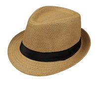 JOYKK Enfants Chapeau De Paille Summer Beach Jazz Panama Trilby Fedora Chapeau Gangster Cap en Plein Air Respirant Chapeaux Filles Garçons Sunhat - F # Camel