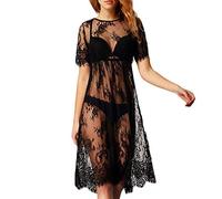 JOYKK Femmes À Manches Courtes Bikini Cover Up Sexy Robe De Plage en Dentelle Transparente - Foncé # 2XL