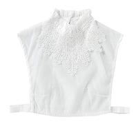 JOYKK Femmes Fille Chemisier Faux Volants Col Montant Au Crochet Floral Dentelle Applique Décor De Couleur Unie Détachable Dames Stretchy Demi Chemises - Blanc