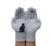 JOYKK Femmes Hiver Épais Gants en Tricot Chaud Dessin Animé Chat Oiseau Patchwork Mitaines - Rose