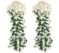 JOYKOL Fleur artificielle violette en soie à suspendre au mur Scène de mariage Décoration de Noël Maison rempotage extérieur Pavillon Accessoires (blanc)