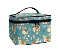 JoyLamoria Trousse de maquillage portable de voyage grande capacité avec fermeture éclair, Corgi Floral