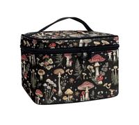 JoyLamoria Trousse de maquillage portable de voyage grande capacité avec fermeture éclair, Imprimé champignons bronzés