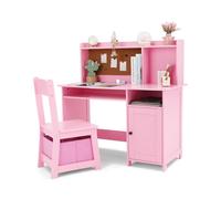 JOYLDIAS Bureau pour Enfant en Bois avec Chaise, Table d'apprentissage Multifonction avec étagères et Espace de Rangement (Rose)